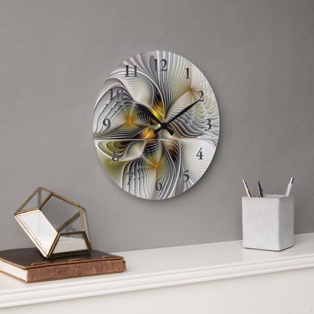 Grande Horloge Ronde Illusion Optique Abstrait 3D Fractal Avec Profonde (Bureau)
