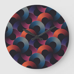 Grande Horloge Ronde Illusion optique : anneaux linéaires métalliques.