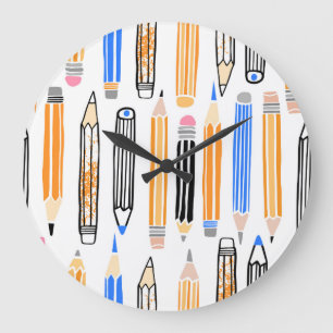 Grande Horloge Ronde Illustration au crayon de l'école tirée à la main