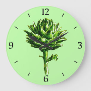 Grande Horloge Ronde Illustration botanique vintage, Artichoke