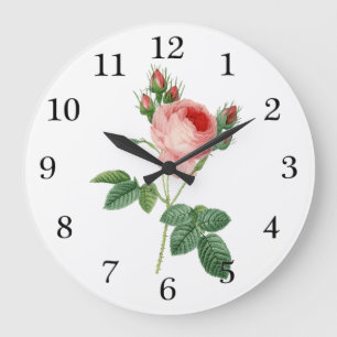 Grande Horloge Ronde Illustration botanique vintage de rose de rose