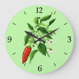 Grande Horloge Ronde Illustration botanique vintage, poivron chili