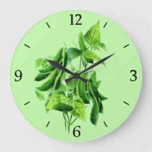 Grande Horloge Ronde Illustration botanique vintage, Vin de Bean