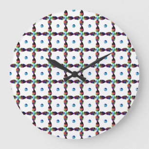 Grande Horloge Ronde Illustration d'art de couleur de fleur de turquois
