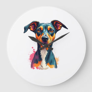 Grande Horloge Ronde Illustration d'art pop de portrait de chien coloré