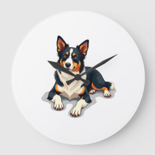 Grande Horloge Ronde Illustration de chien de portrait de Border Collie