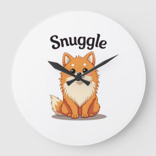 Grande Horloge Ronde Illustration de chien mignon Pomeranian câlin vint