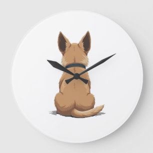 Grande Horloge Ronde Illustration de chien vintage vu de dos avec de gr