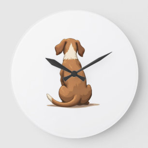 Grande Horloge Ronde Illustration de chien vue arrière vintage marron e