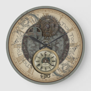 Grande Horloge Ronde Illustration De Cogs Et De Montres De Poche Rusty