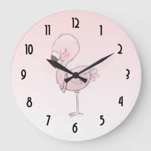 Grande Horloge Ronde Illustration de Flamant rose rose mou