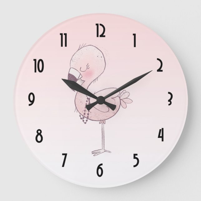 Grande Horloge Ronde Illustration de Flamant rose rose mou (Recto)
