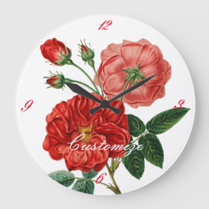 Grande Horloge Ronde Illustration de la Rose rouge Vintage Thunder_Cove