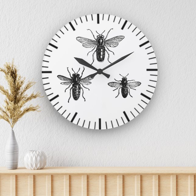 Grande Horloge Ronde Illustration de l'abeille vintage et des abeilles  (Créateur téléchargé)