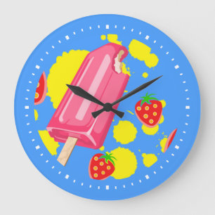 Grande Horloge Ronde Illustration de l'amusant poisson rose et des frai