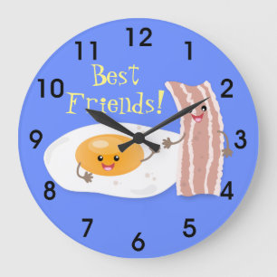 Grande Horloge Ronde Illustration de l'oeuf de Cute kawaii et du bacon