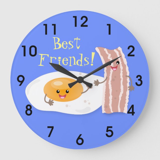 Grande Horloge Ronde Illustration de l'oeuf de Cute kawaii et du bacon (Recto)