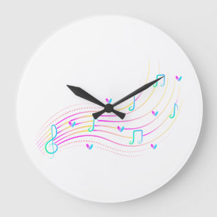 Grande Horloge Ronde Illustration de note de musique en onde néon