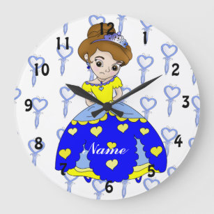 Grande Horloge Ronde illustration de princesse en robe bleue