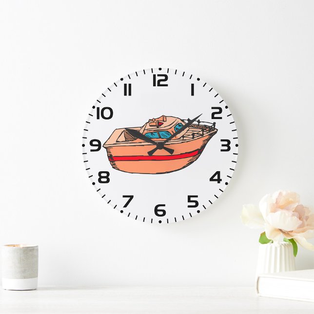 Grande Horloge Ronde Illustration de Speedboat amusant Nautical Boat De (Créateur téléchargé)