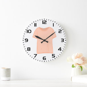 Grande Horloge Ronde Illustration de tee-shirt minimaliste pêche 