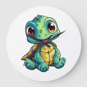Grande Horloge Ronde Illustration de tortue caricaturale