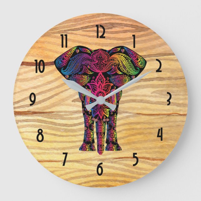 Grande Horloge Ronde Illustration d'éléphant fantaisie - Motif décorati (Recto)