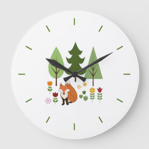 Grande Horloge Ronde Illustration des fleurs de renards de style scandi