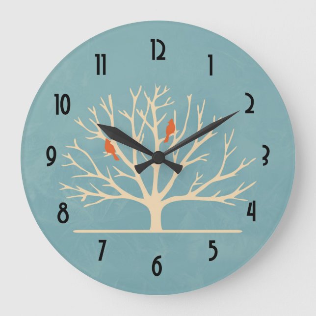 Grande Horloge Ronde Illustration d'Oiseaux oranges modernes dans un gr (Recto)