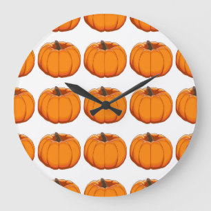 Grande Horloge Ronde Illustration du motif de citrouille jaune vif.