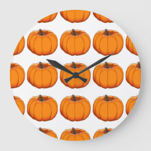 Grande Horloge Ronde Illustration du motif de citrouille jaune vif.