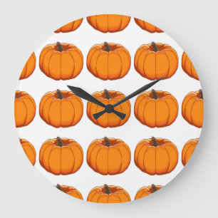 Grande Horloge Ronde Illustration du motif de citrouille jaune vif.
