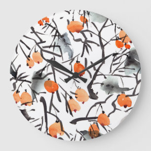 Grande Horloge Ronde Illustration Feuille des baies d'encre d'aquarelle