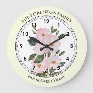 Grande Horloge Ronde Illustration florale de roses ballerine à l'aquare