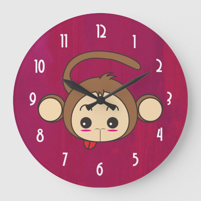 Grande Horloge Ronde Illustration mignonne de singe de Kawaii (Recto)