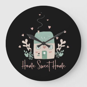 Grande Horloge Ronde Illustration mignonne "Home Sweet Home" aux couleu