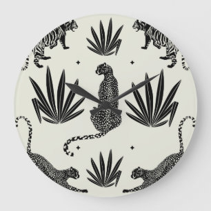 Grande Horloge Ronde Illustration minimaliste du guépard Vintage