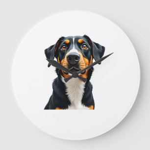 Grande Horloge Ronde Illustration Rétro Portrait de Chien Coloré Vintag