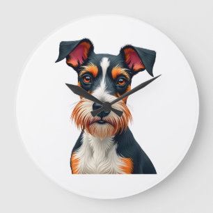 Grande Horloge Ronde Illustration Rétro Portrait de Chien Coloré Vintag