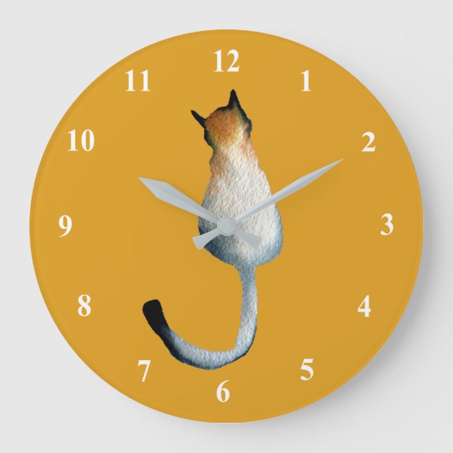 Grande Horloge Ronde Illustration Tabby noir et brun (Recto)