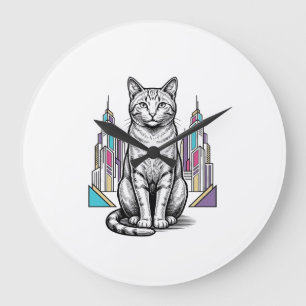 Grande Horloge Ronde Illustration vectorielle de la ville féline cybern