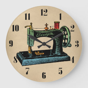 Grande Horloge Ronde Illustration Vintage de la machine à coudre