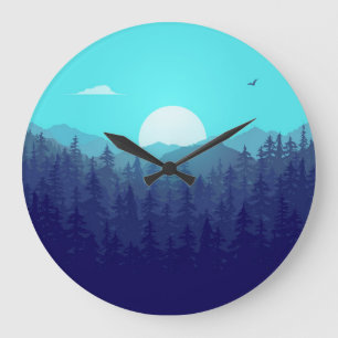 Grande Horloge Ronde Illustration Vintage du lever du soleil de la forê