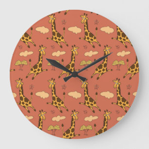 Grande Horloge Ronde Illustration Vintage du Motif de Giraffe sans join
