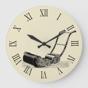 Grande Horloge Ronde Illustration vintage Pelouse Mower chiffres romain
