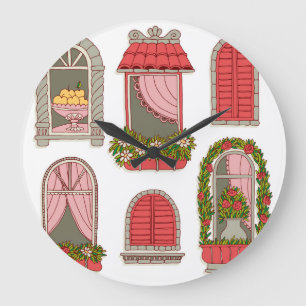 Grande Horloge Ronde Illustrations avec Windows Vintage : Artistique.