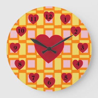 Grande Horloge Ronde Image de cœur rouge avec fond abstrait