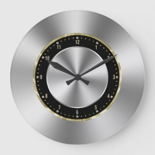 Grande Horloge Ronde Image de Faux brillant en acier inoxydable gris-ar