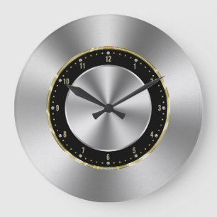 Grande Horloge Ronde Image d'un faux acier inoxydable gris argenté bril