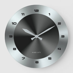 Grande Horloge Ronde Image of Black & Silver & Metallic Stainless Steel